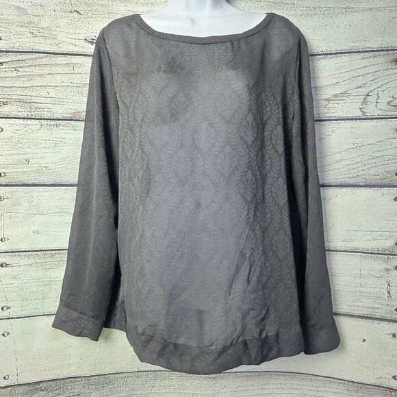 Loft Black Jacquard Long Sleeve Blouse Size M - Picture 2 of 7